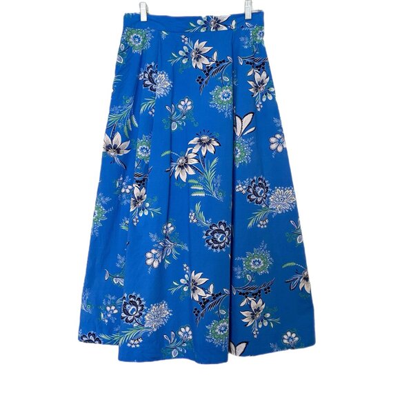 Ann Taylor Factory Blue Floral Print A Line Mid Length Skirt Size 4 - Picture 4 of 6